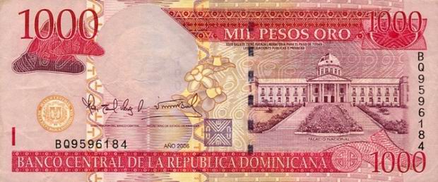 Купюра номиналом 1000 доминиканских песо, лицевая сторона